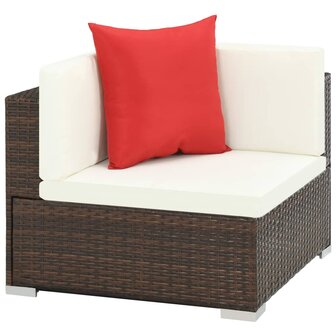 7-delige Loungeset met kussens poly rattan bruin