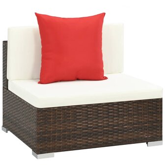 7-delige Loungeset met kussens poly rattan bruin