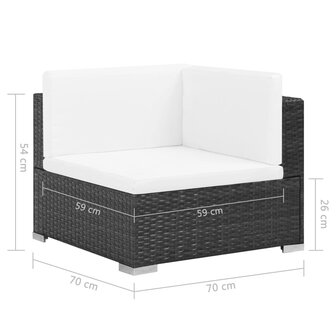6-delige Loungeset met kussens poly rattan zwart