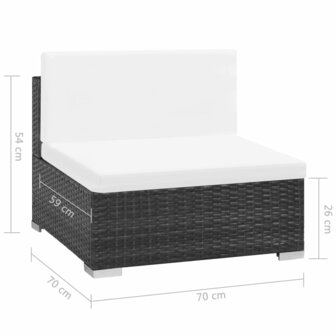 6-delige Loungeset met kussens poly rattan zwart