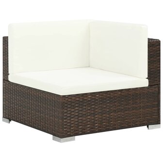 6-delige Loungeset met kussens poly rattan bruin