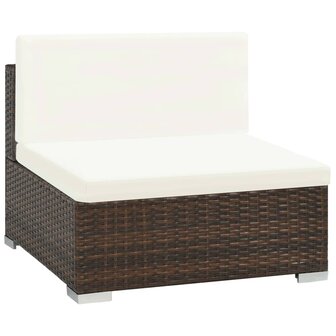 6-delige Loungeset met kussens poly rattan bruin