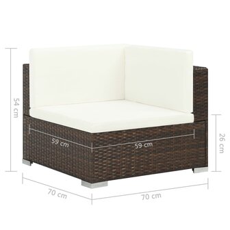 6-delige Loungeset met kussens poly rattan bruin