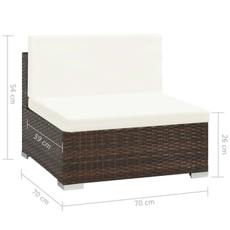 6-delige Loungeset met kussens poly rattan bruin