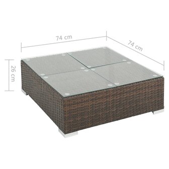 6-delige Loungeset met kussens poly rattan bruin