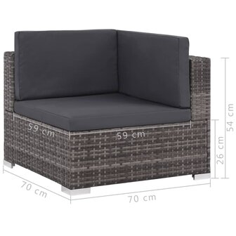 6-delige Loungeset met kussens poly rattan grijs
