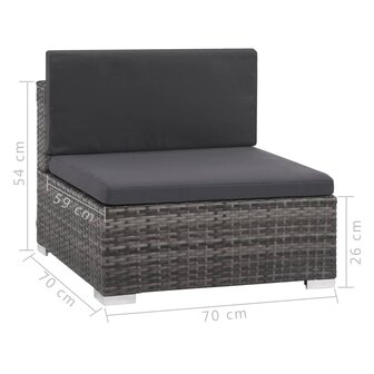6-delige Loungeset met kussens poly rattan grijs
