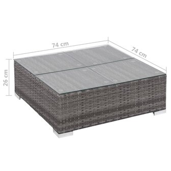 6-delige Loungeset met kussens poly rattan grijs