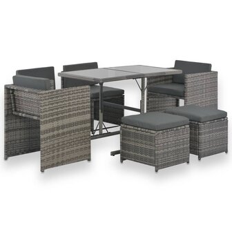 7-delige Tuinset met kussens poly rattan grijs