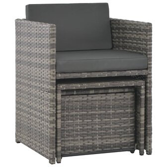 7-delige Tuinset met kussens poly rattan grijs