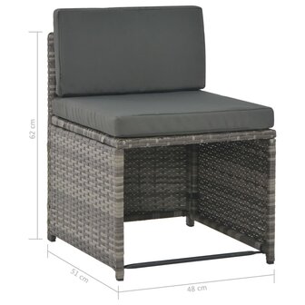 7-delige Tuinset met kussens poly rattan grijs