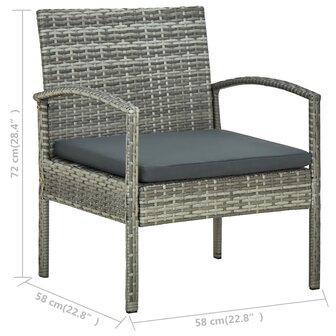 4-delige Loungeset met kussens poly rattan grijs