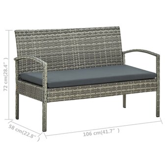 4-delige Loungeset met kussens poly rattan grijs