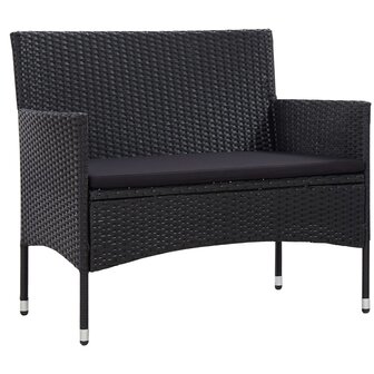 4-delige Loungeset met kussens poly rattan zwart