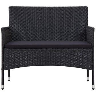 4-delige Loungeset met kussens poly rattan zwart