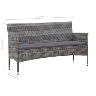 4-delige Loungeset met kussens poly rattan grijs