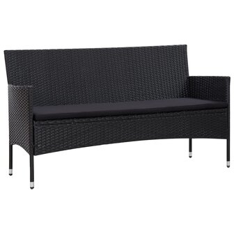 4-delige Loungeset met kussens poly rattan zwart