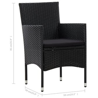 4-delige Loungeset met kussens poly rattan zwart