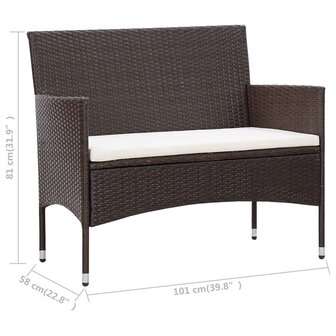 5-delige Loungeset met kussens poly rattan bruin