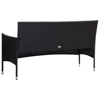 5-delige Loungeset met kussens poly rattan zwart