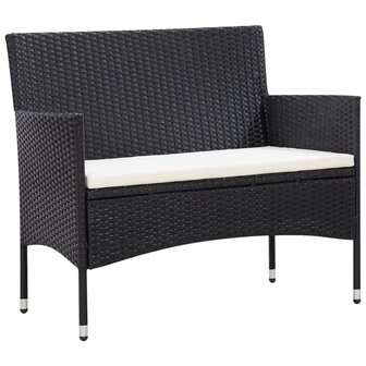5-delige Loungeset met kussens poly rattan zwart