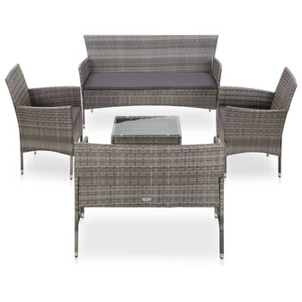 5-delige Loungeset met kussens poly rattan grijs