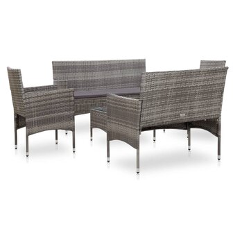 5-delige Loungeset met kussens poly rattan grijs