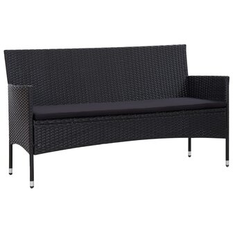 5-delige Loungeset met kussens poly rattan zwart