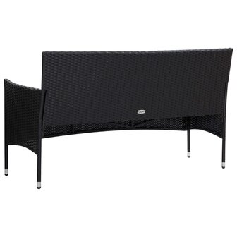 5-delige Loungeset met kussens poly rattan zwart