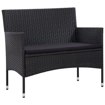 5-delige Loungeset met kussens poly rattan zwart