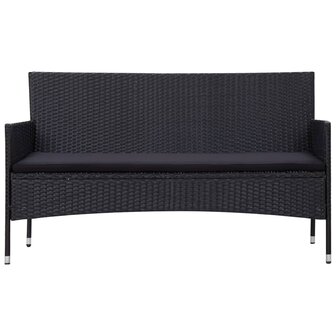 5-delige Loungeset met kussens poly rattan zwart