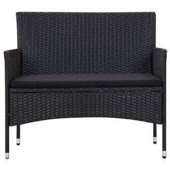 5-delige Loungeset met kussens poly rattan zwart