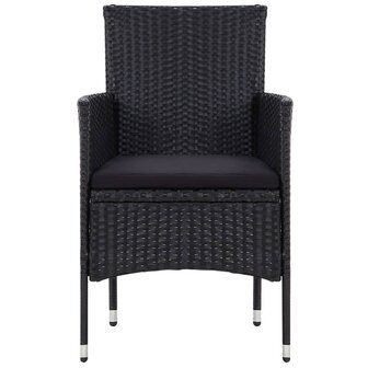 5-delige Loungeset met kussens poly rattan zwart
