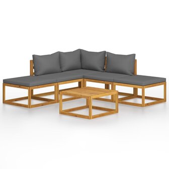 6-delige Loungeset met kussens massief acaciahout