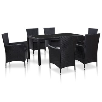 7-delige Tuinset poly rattan zwart