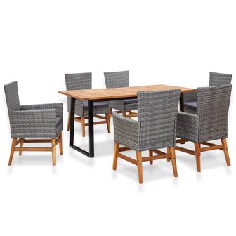 7-delige Tuinset poly rattan en acaciahout grijs