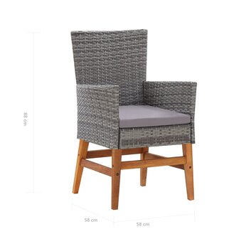 7-delige Tuinset poly rattan en acaciahout grijs