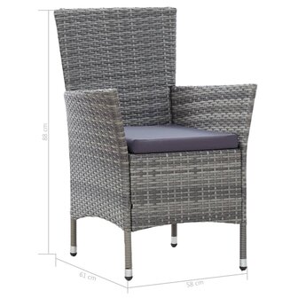 7-delige Tuinset met kussens poly rattan grijs