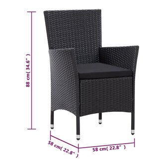9-delige Tuinset met kussens poly rattan zwart