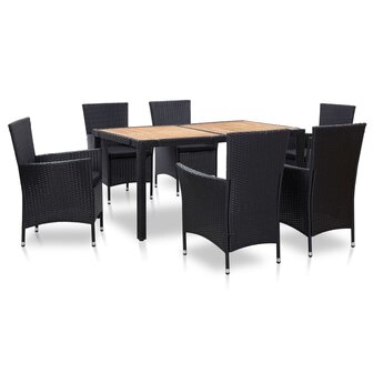 7-delige Tuinset met kussens poly rattan zwart