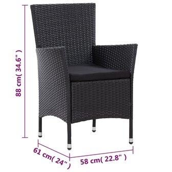 7-delige Tuinset met kussens poly rattan zwart