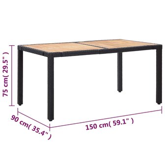 7-delige Tuinset met kussens poly rattan zwart