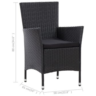 5-delige Tuinset met kussens poly rattan zwart