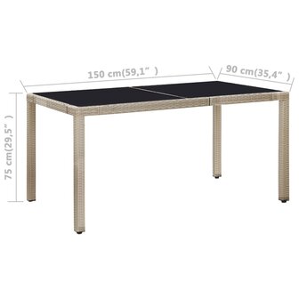7-delige Tuinset met kussens poly rattan beige