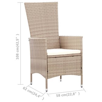 7-delige Tuinset met kussens poly rattan beige