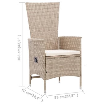7-delige Tuinset met kussens poly rattan beige