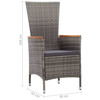 9-delige Tuinset met kussens poly rattan grijs