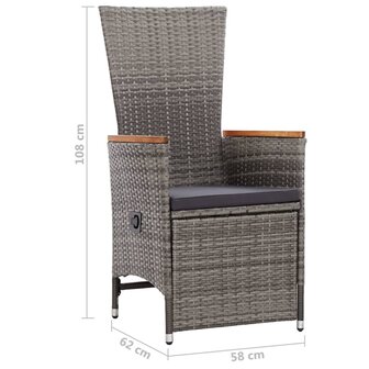 9-delige Tuinset met kussens poly rattan grijs