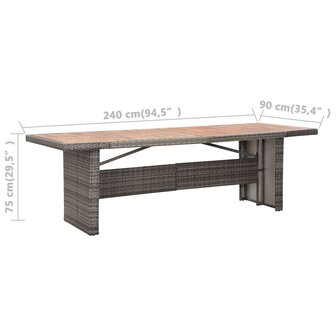 9-delige Tuinset met kussens poly rattan grijs
