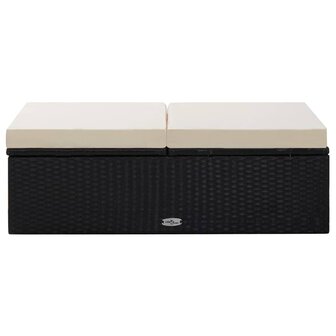 2-delige Loungeset met kussens poly rattan zwart